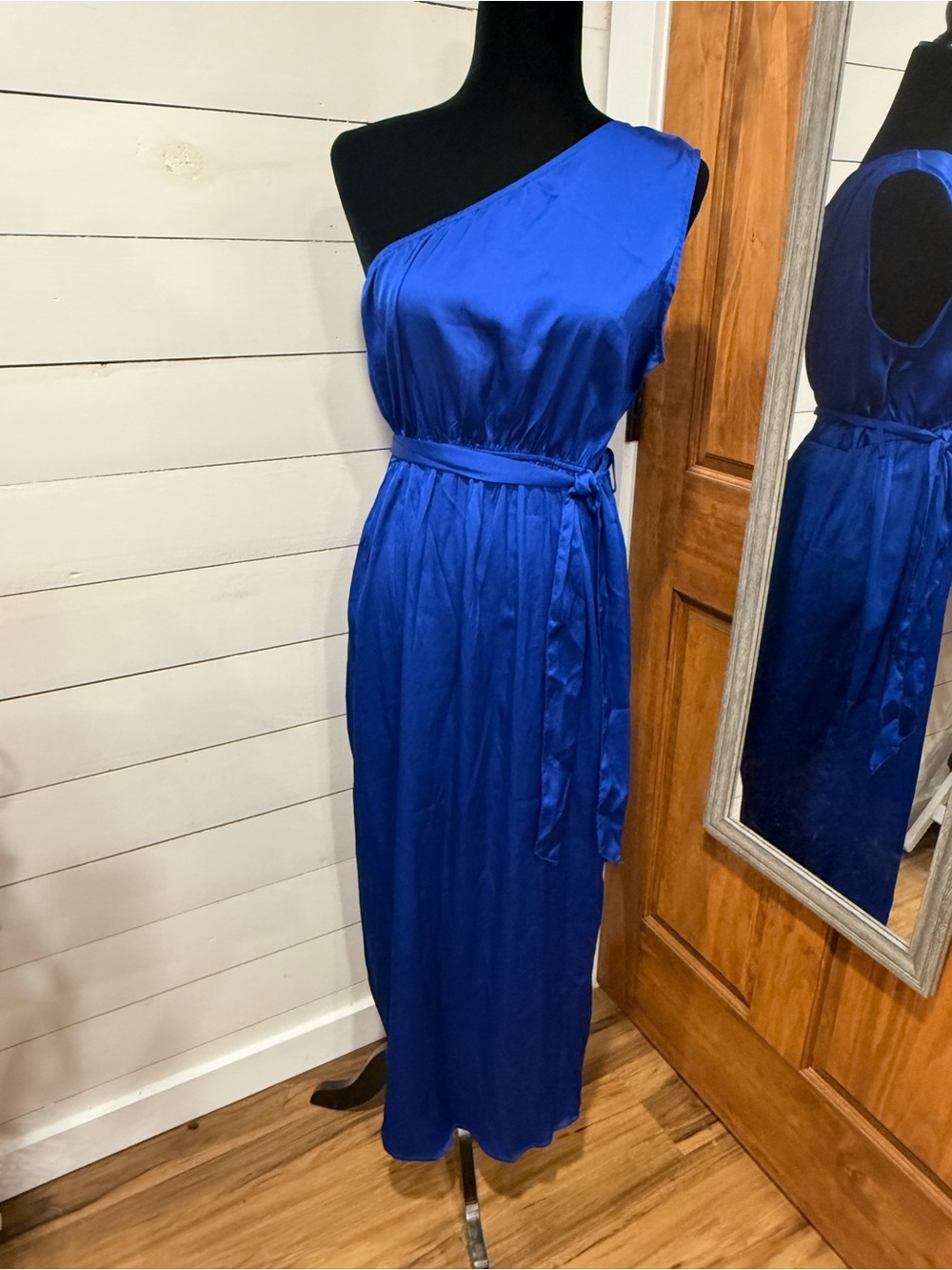 SHEIN Cobalt One-Shoulder Satin Maxi Dress